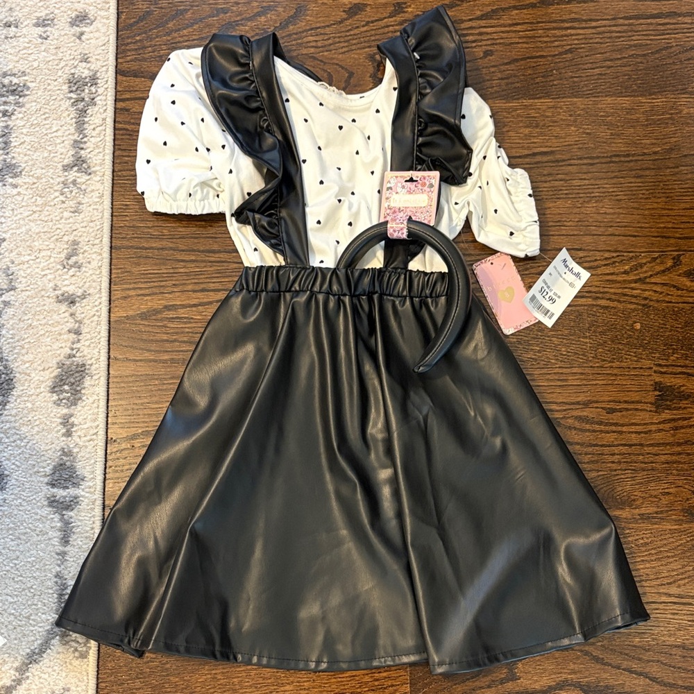 btween Polka Dot Top in White & Black with faux leather dress matching headband.